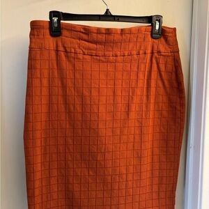 Soho Orange Grid Pencil Skirt